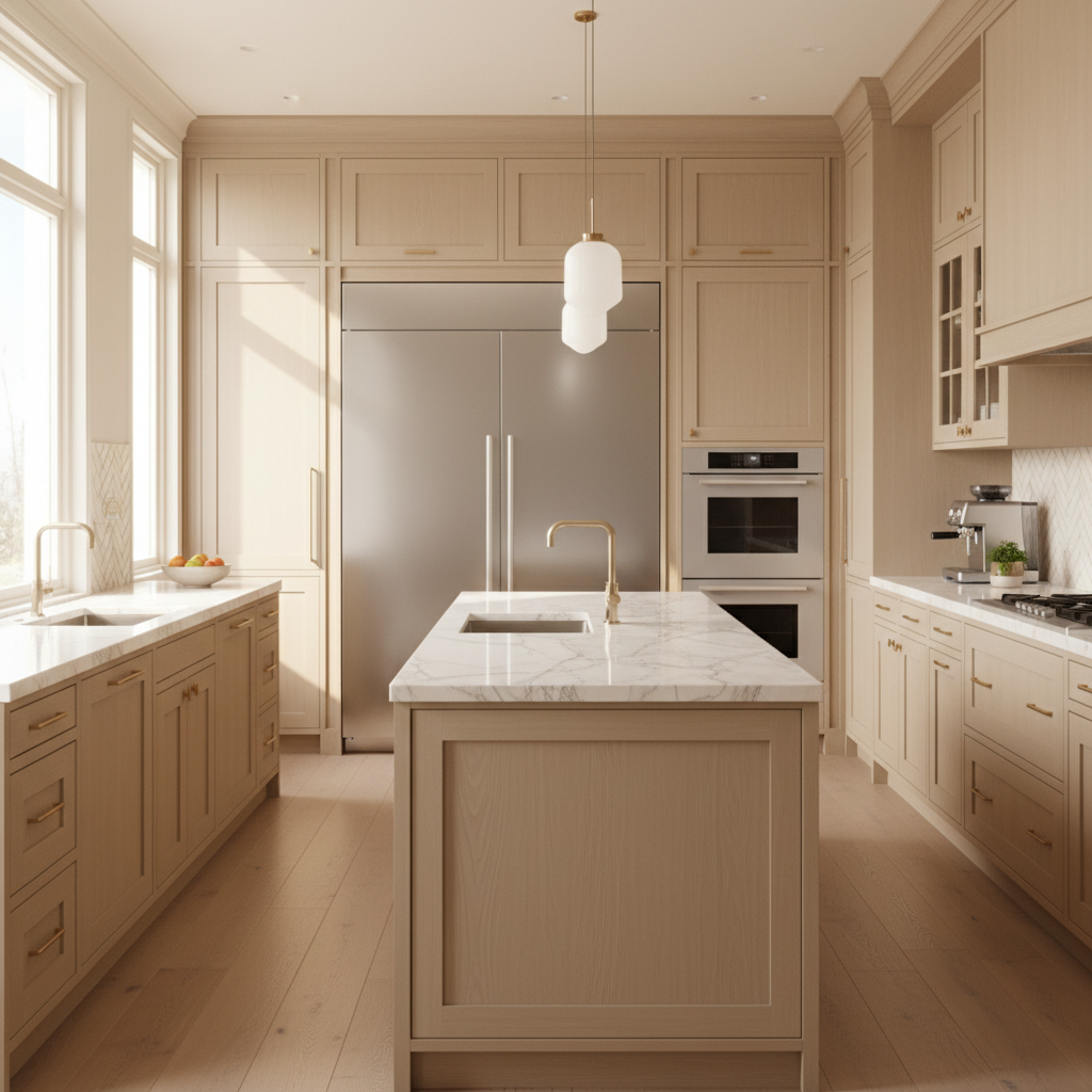 Upscale kitchen with integrated Viking-style appliances